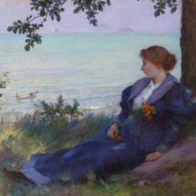Charles Courtney Curran (1861–1942), An Afternoon Respite, 1894, oil on canvas, 9 x 12 in. (detail)