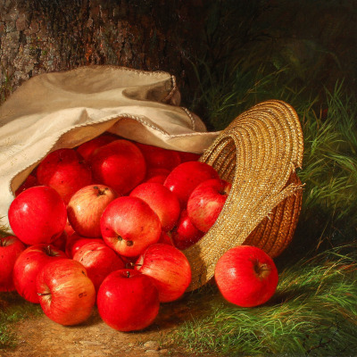 Robert Spear Dunning (1829-–1905). Apples, 1869. Oil on canvas, 19 3/4 x 25 1/4 in. (detail)
