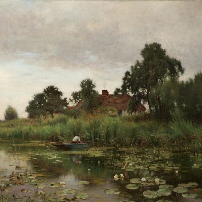 Ernest Parton (1845–1933), The Lily Pond, 1891, oil on canvas, 42 x 60 1/8 in. (detail)