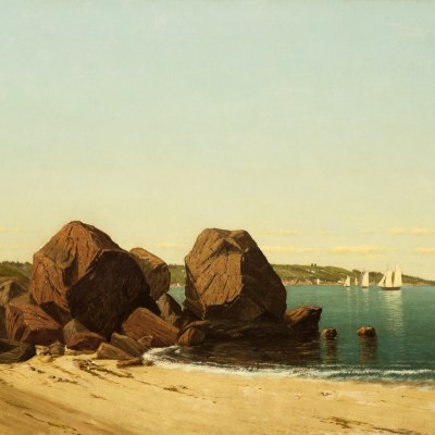 James R. Brevoort (1832–1918), Half Moon Cove at Gloucester Bay, oil on canvas, 18 x 30 in. (detail)