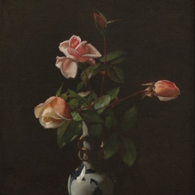 George cochran Lambdin (1830–1896). Roses in a Chinese Vase, 1872. Oil on canvas, 16 x 12 in. (detail)