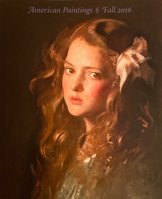 Cover of a catalogue titled American Paintings: Fall 2016. Cover illustration is a portrait of a young girl by Edmund Tarbell.