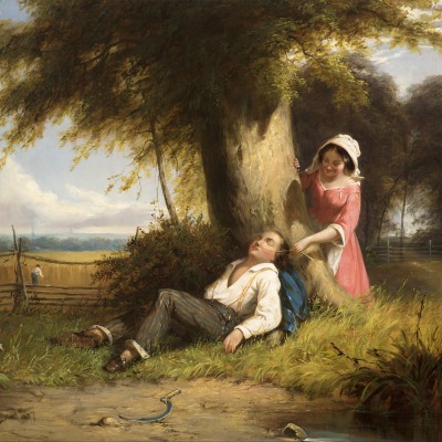 William Sanford Mason, (1824–1864), Caught Napping, 1857, oil on canvas, 20 x 24 1/4 in. (detail)