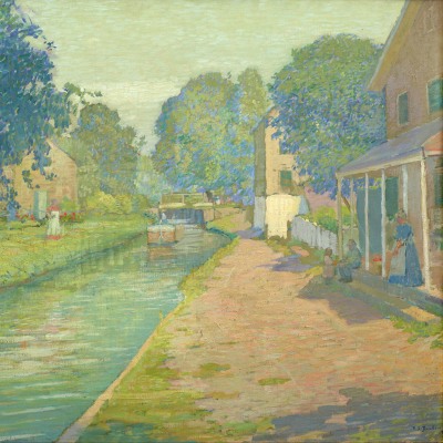 Rae Sloan Bredin (1880–1933). The Lower Lock, New Hope, Pennsylvania, 1917. Oil on canvas, 30 x 36 in. (detail)