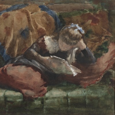 Charles Yardley Turner (1850–1918). Girl Reading, 1882. Watercolor on paper, 6 3/4 x 9 1/2 in. (detail)