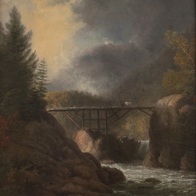 Thomas Doughty (1793–1856). Crossing the Bridge. Oil on board. 11 1/2 x 9 3/4 in. (detail)