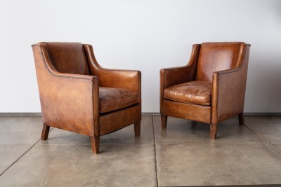 Pair of Swedish Leather Lounge Chairs