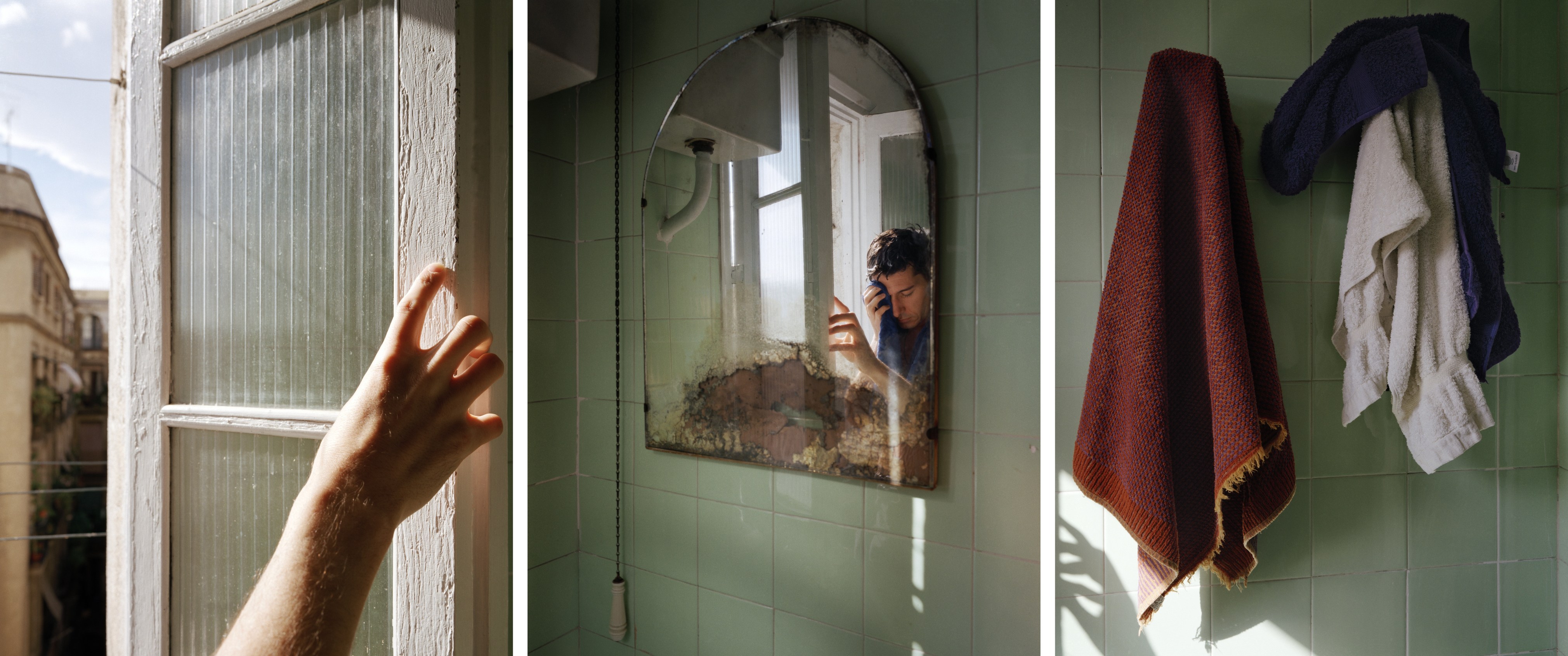 David Hilliard,&nbsp;Andreu (Bathroom Mirror), 1997. Chromogenic print, each panel: 39 3/4 x 31 inches, overall: 39 3/4 x 95 x 1/8 inches.