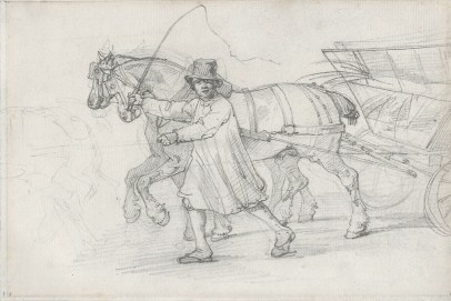 Théodore Géricault, A Peasant Leading a Horse-Drawn Straw Cart, c. 1820-21 Graphite on paper 6 1/4 x 8 5/8 inches