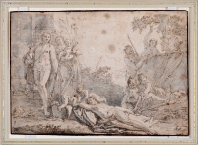 A Young Man Holding an Urn, A Sleeping Nymph, Other Figures by a Herm; Similar Studies Verso