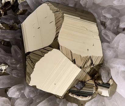 Fine mineral detail photograph of pyrite from Wilensky exquisite minerals Atlas Exhibition