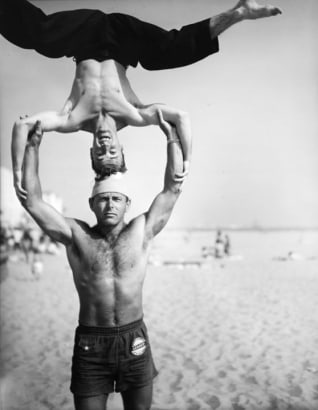 Larry Silver - Headstand, Muscle Beach, Santa Monica, CA, 1954 Gelatin silver print, printed later | Bruce Silverstein Gallery