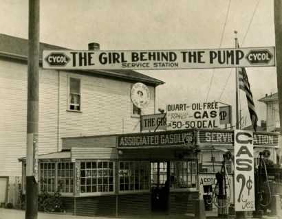E. O. Hopp&eacute; -  Gas Station, 'The Girl Behind the Pump', Los Angeles, CA, 1926  | Bruce Silverstein Gallery