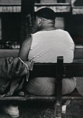 Lisette Model - Circus Man, Nice, 1933-1938 Gelatin silver print, printed c. 1970s 14 1/8 x 9 7/8 inches ; Bruce Silverstein Gallery