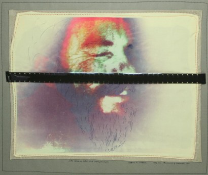 Keith A. Smith - Untitled, 1971 3M Color-in-Color print on fabric with 8mm film and stitching | Bruce Silverstein Gallery