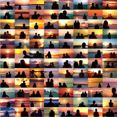 Penelope Umbrico&nbsp;- Sunset Portraits from 33,720,197 Sunset Pictures on Flickr on 08/07/17, 2017 Chromogenic prints | Bruce Silverstein Gallery