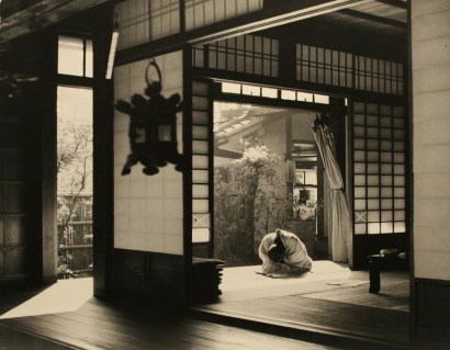 Werner Bischof - Priest, Ryoanji Temple, Kyoto, Japan, 1951 Gelatin silver exhibition print mounted to masonite | Bruce Silverstein Gallery