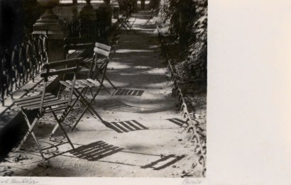 Andr&eacute; Kert&eacute;sz - Chairs, The Medici Fountain, Jardin du Luxembourg, 1925  | Paris Photo 2019 | Bruce Silverstein Gallery