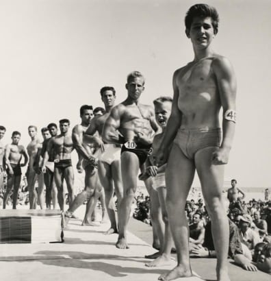 Larry Silver - Contestants, Muscle Beach, Santa Monica, CA, 1954 Gelatin silver print, printed later | Bruce Silverstein Gallery