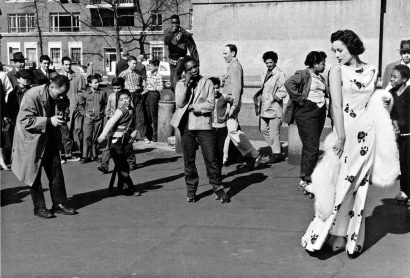Frank Paulin - Fashion Shoot, Washington Square Park, New York City, 1956 Gelatin silver print mounted to board, printed c. 1956&nbsp; | Bruce Silverstein Gallery