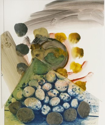 John Wood - Potato Pile, Ithaca NY, 1993 Cyanotype, pigment paste, graphite mounted to board | Bruce Silverstein Gallery