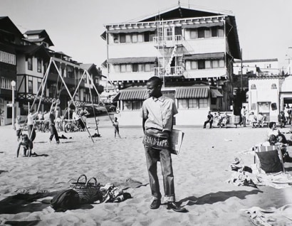 Larry Silver - Newsboy, Muscle Beach, Santa Monica, CA, 1954 Gelatin silver print, printed later | Bruce Silverstein Gallery