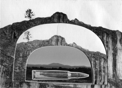 John Wood - Gun in Landscape: Butte Landscape, c. 1960s Collage mounted to board, printed c. 1960s | Bruce Silverstein Gallery