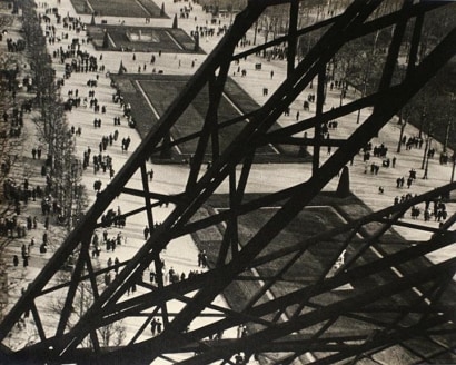 Ilse Bing - Tour Eiffel, Paris, 1931 Gelatin silver print mounted to original scrap board, printed c. 1931 | Bruce Silverstein Gallery