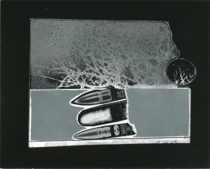 John Wood - Three Bullets in Landscape, 1960s Gelatin silver print, printed c. 1960s | Bruce Silverstein Gallery
