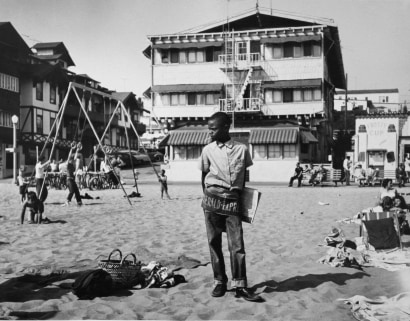 Larry Silver - Newsboy, Muscle Beach, Santa Monica, 1954 Gelatin silver print, printed later | Bruce Silverstein Gallery