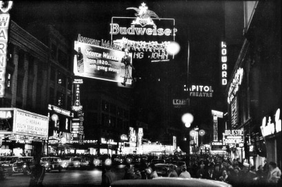 Frank Paulin - Budweiser Sign, Times Square, New York City, 1956 Gelatin silver print mounted to board | Bruce Silverstein Gallery