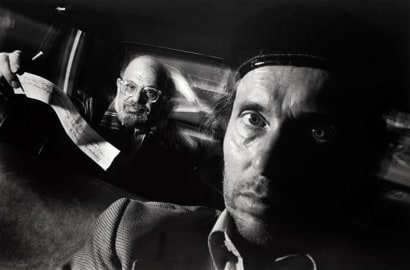 Ryan Weideman - Self-Portrait with Passenger Allen Ginsberg, 1990 Gelatin silver print 16 x 20 in. (40.64 x 50.8 cm) ; Bruce Silverstein Gallery