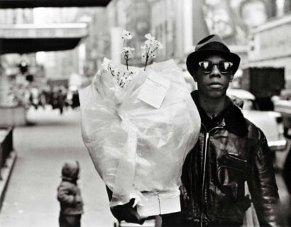 Frank Paulin - Flower Messenger, Times Square, 1955 Gelatin silver print | Bruce Silverstein Gallery