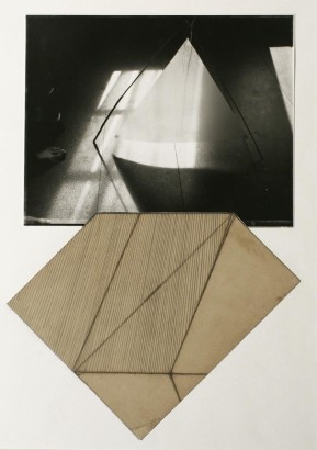 John Wood - Triangle Paper, 1981 Gelatin silver print and asphaltum drawing mounted to paper | Bruce Silverstein Gallery