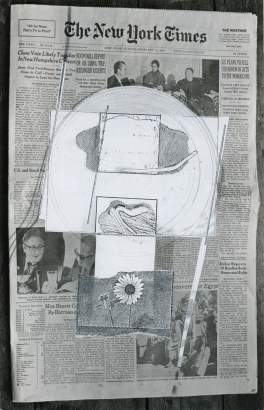 John Wood - Feb 22 1976 NY Times, 1976 Collage with Xerox print mounted to board | Bruce Silverstein Gallery