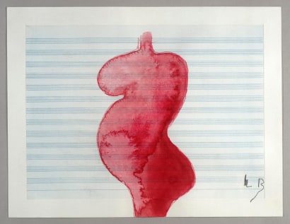 Louise Bourgeois - Pregnant Woman, 2008 Gouache and colored pencil on etched music paper | Bruce Silverstein Gallery