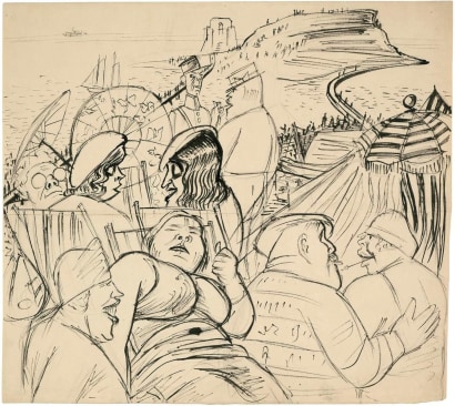 Karl&nbsp;Hubbuch -  On the Beach in St. Malo, c. 1930-31  | Bruce Silverstein Gallery