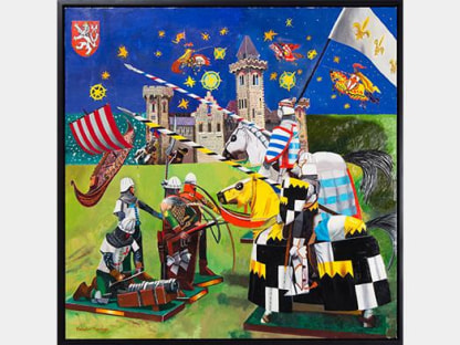colorful medieval jousting scene