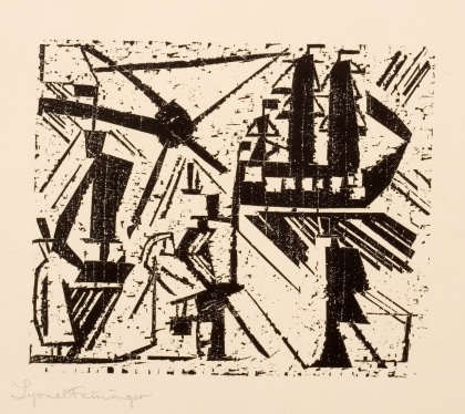 Marine with Sun woodcut by Lyonel Feininger