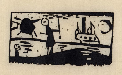 &quot;Ships with Sun and Moon&quot; woodcut by Lyonel Feininger