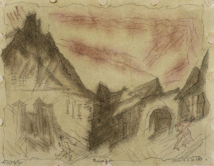 Lyonel Feininger (1871-1956), Gaberndorf, 1918, Pen, ink, and watercolor on paper, 9 1/3 x 12 1/8 in. (23.7 x 30.8 cm), Signed lower left: Feininger, Dated lower right: 1918, Titled lower center: Gaberndorf