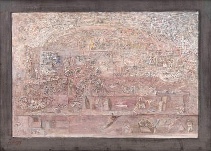 Mark Tobey, Arena of Civilization, 1947, Tempera on board, 14 x 19 1/2 in. (35.56 x 49.53 cm), Signed and dated lower left: Tobey / 47, Inscribed verso: Arena of Civilizations