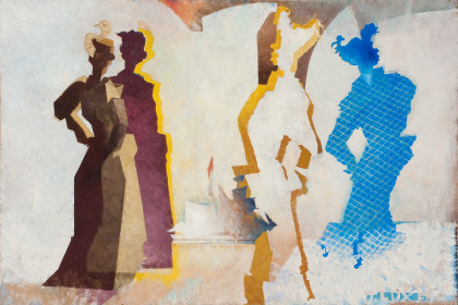 T. Lux Feininger (1910-2011), The Song the Syrens Sang, 1986, Oil on board, 17 5/16 x 25 7/8 in. (44 x 65.7 cm), Signed lower right: T.Lux F., Signed, dated, titled on verso: T. Lux F. 1986 The Song the Syrens Sang 1986