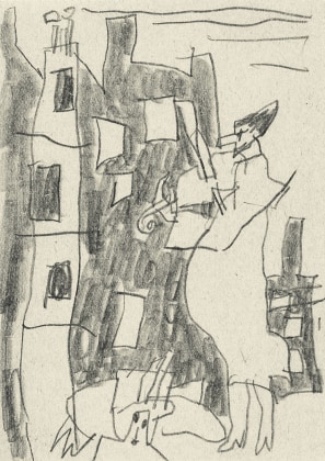Fiddler before Houses by Lyonel Feininger