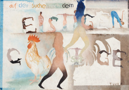 T. Lux Feininger (1910-2011), Composition Auf dem Suche nach dem Geistigen (Searching the Spiritual), 1983, Oil on board, 14 x 19 3/4 in. (35.6 x 50.2 cm), Signed lower right: T. LUX F., Signed and dated on verso: T. LUX F. 1983
