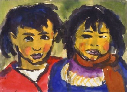 Emil Nolde, Two Children, c. 1918, Watercolor on paper, 13 3/4 x 18 1/2 in. (34.9 x 47 cm)