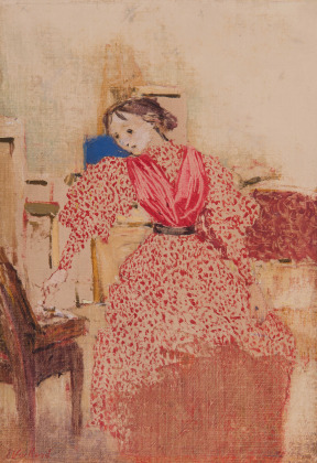 &Eacute;douard Vuillard (1868-1940), Demoiselle en rouge (Young woman in red), 1893, Oil on canvas, 14 x 9 7/16 in. (35.6 x 24 cm), Signed lower left: E. Vuillard