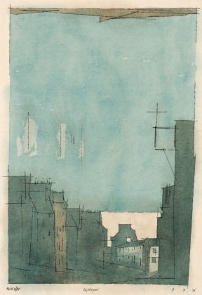 Lyonel Feininger (1871-1956), Quimper, 1931, Watercolor and ink on paper, 18 5/8 x 11 7/8 in. (47.3 x 30.2 cm), Signed lower left: Feininger, Titled lower center: Quimper, Dated lower right: 3 9 31