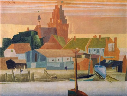 Lyonel Feininger, Kleine Hafenstadt (Small Harbor Town), 1922, Oil on canvas, 15 3/4 x 21 1/4 in. (40 x 54 cm), Signed and dated upper left: Feininger 1922