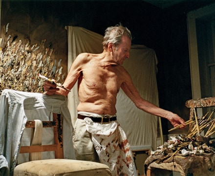 Photo of Lucian Freud painting at night by David Dawson
